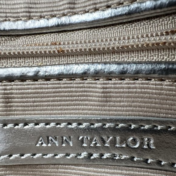 Ann Taylor Mini Satin Black Silver Purse Clutch Modern Design Evening Bag - Picture 6 of 9